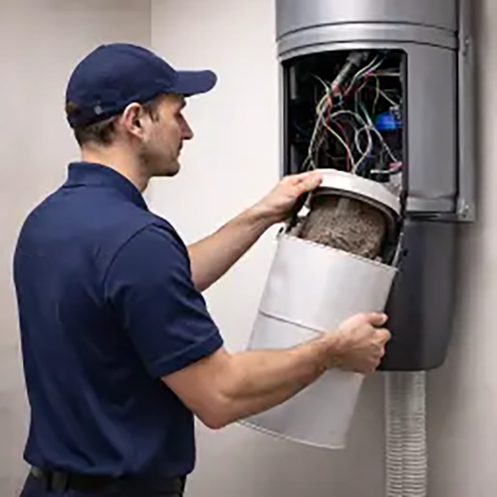 A Mid Minnesota Central Vacuum Systems provides Central Vacuum technician is replacing or inspecting the internal components on Central Vacuum system
