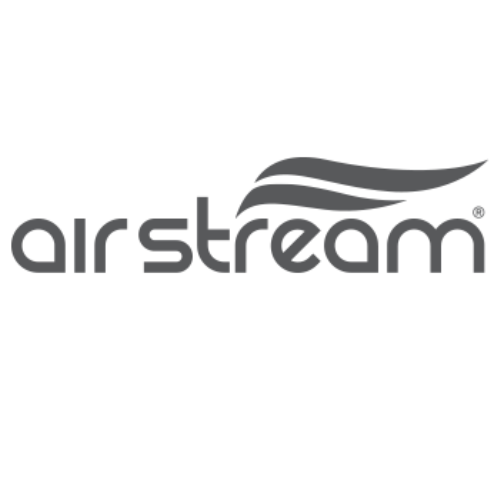 A grayscale logo of Airstream with stylized wave lines above the company name.