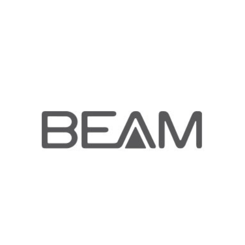 The word "BEAM" in black capital letters with a stylized letter A that resembles an upside-down V.