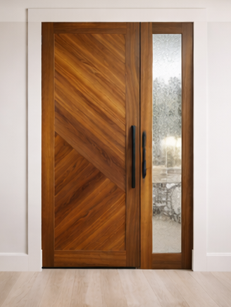 Modern Walnut Solide Hardwood Entry Door with sidelight.png