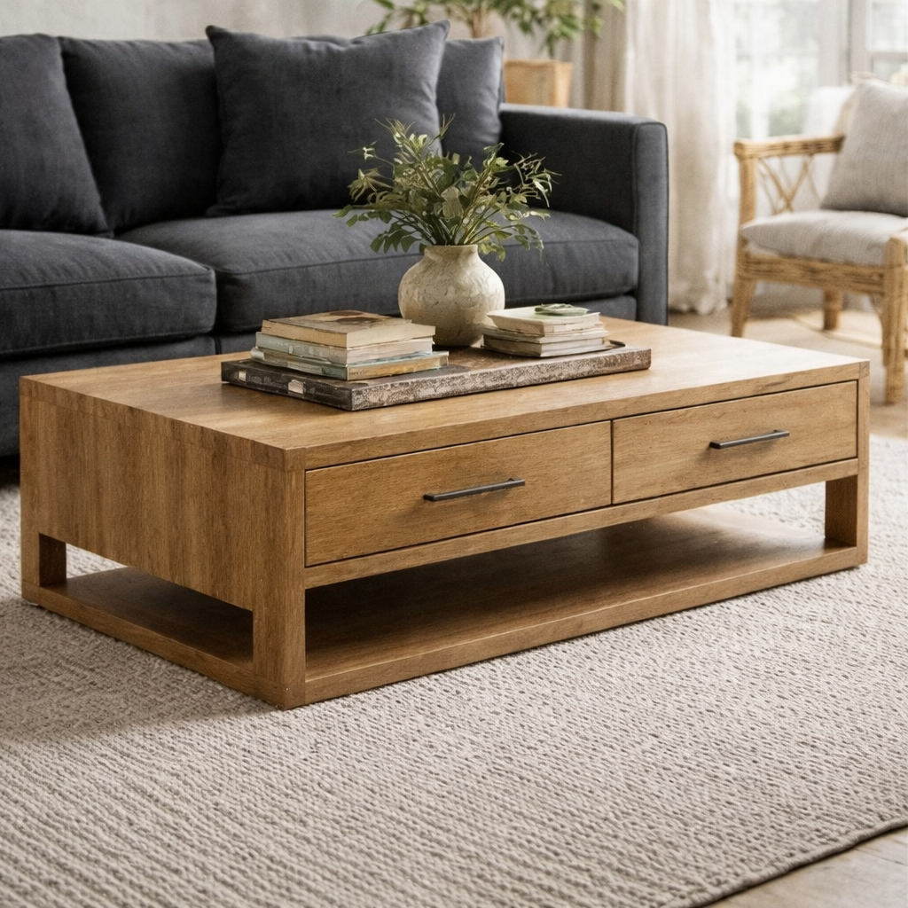 custom wood coffee table iwth two shelves.png