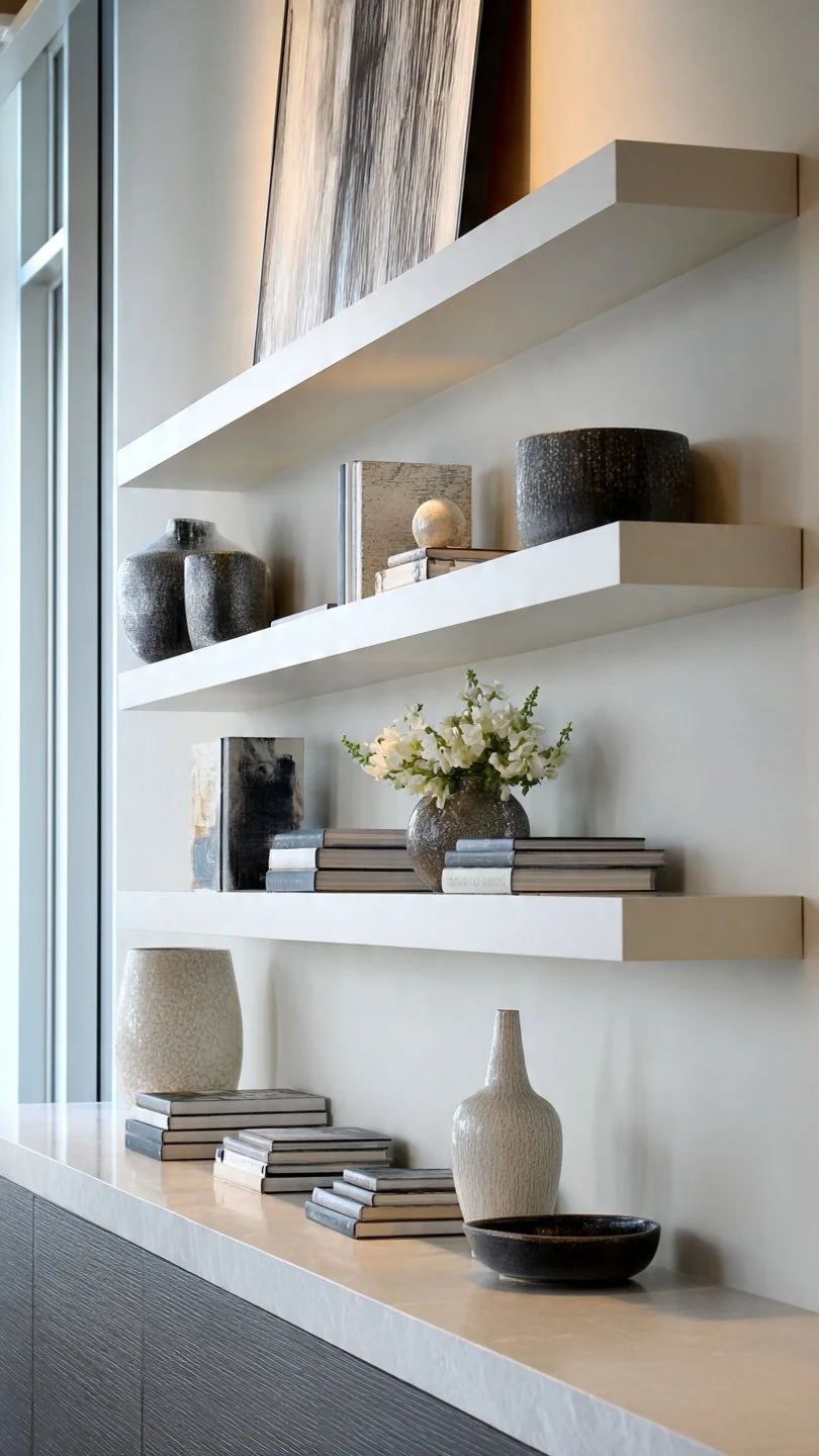 Contemporay white wood floating shelves.jpeg