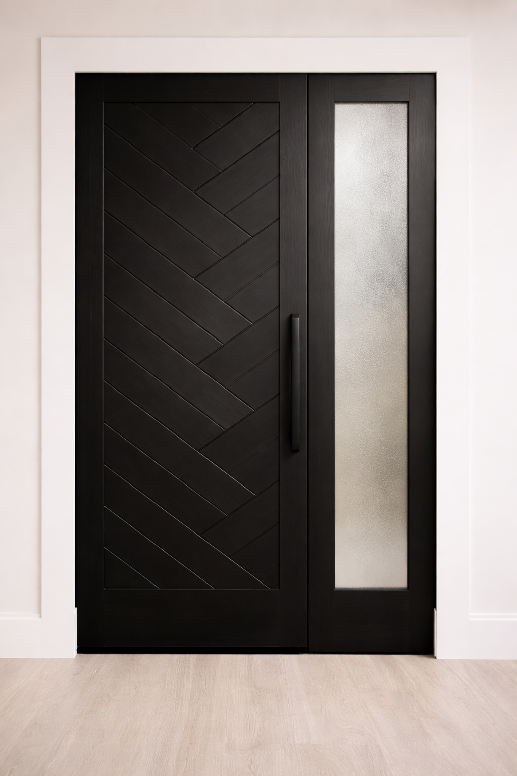 Black diagonal slant hardwood door with sidelight.png