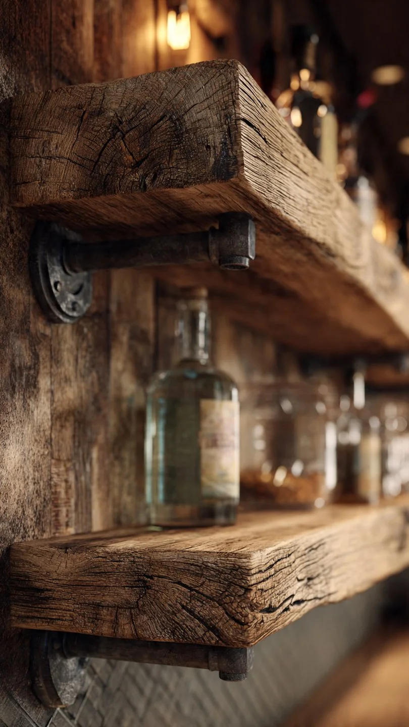 rustic wood floating shelves with piping.jpeg