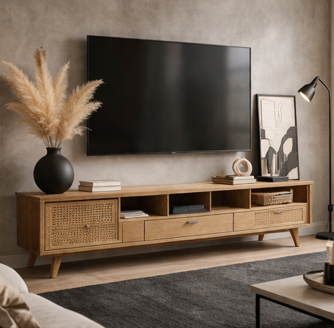 custom modern tv console with door and 3 drawers.png