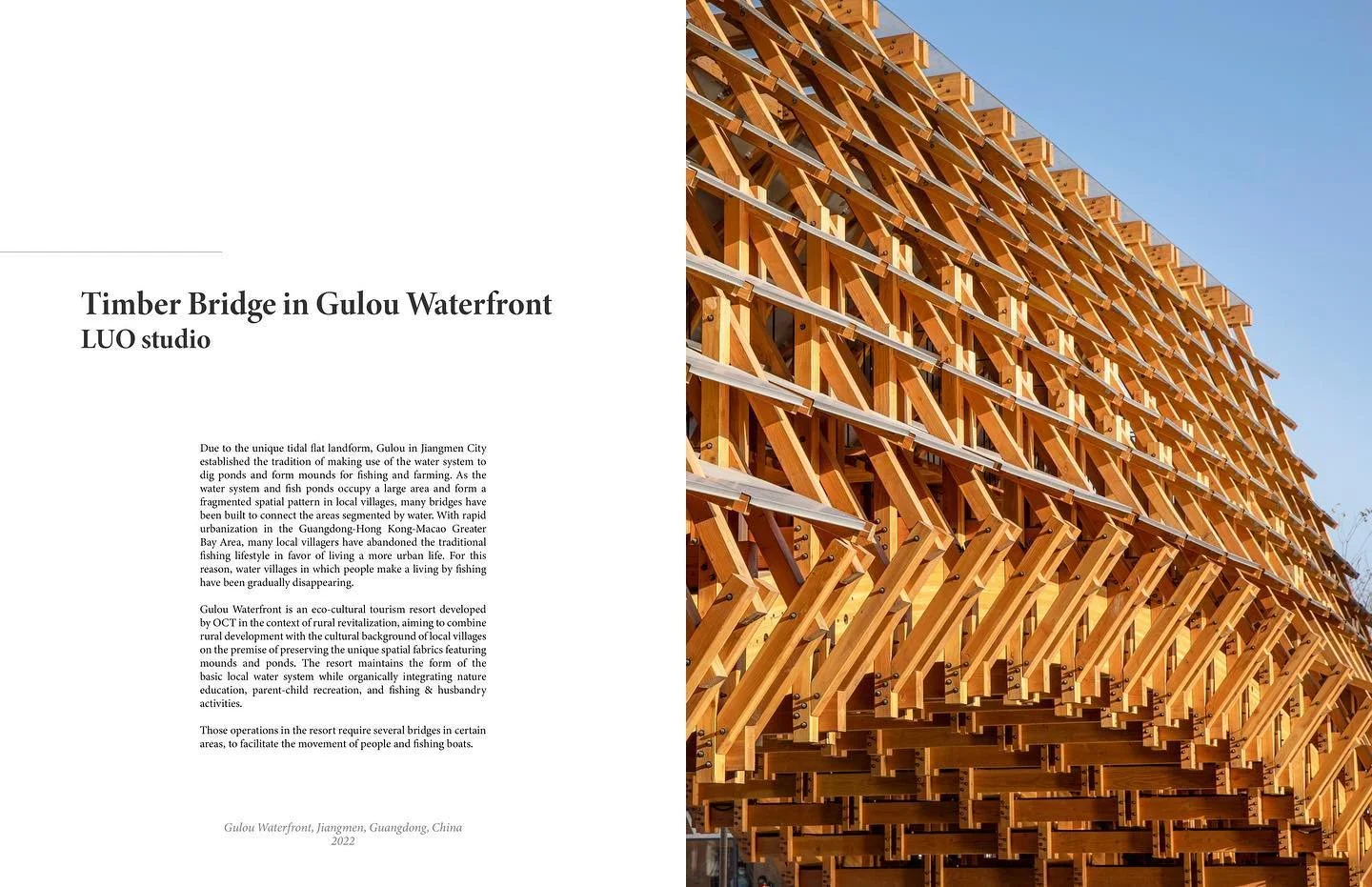 Timber Bridge in Gulou Waterfront | LUO Studio #wooddesignfocus #timberarchitecture @forestproductssociety