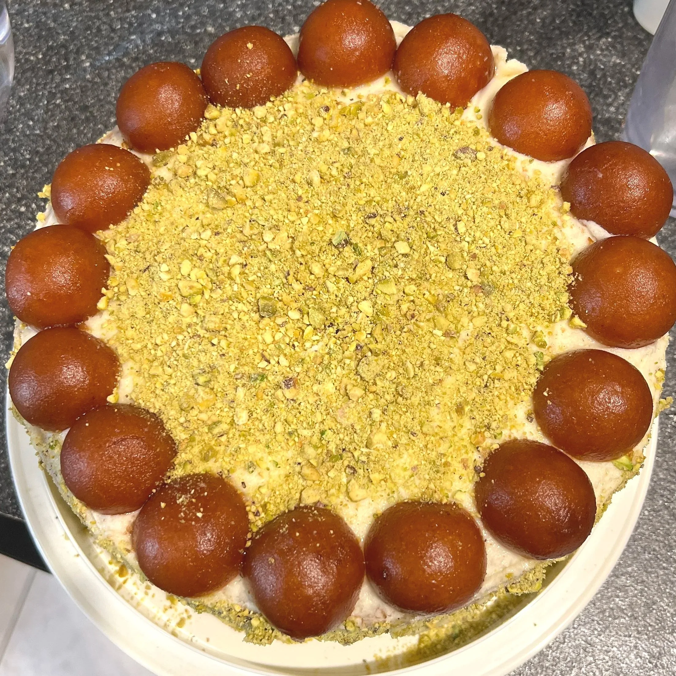 Vanilla, Rosewater, Pistachio Gulabjamun cake