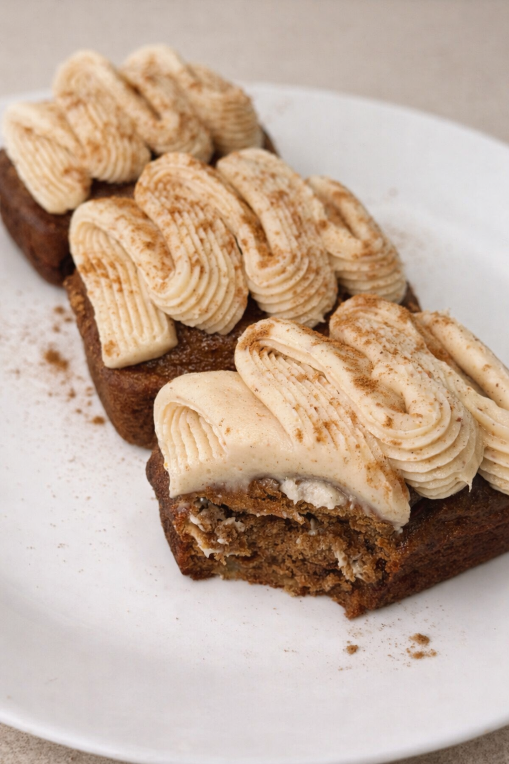 Mini Spiced Banana Bread Loaves with Dark Chocolate &amp; Brown Butter Cream Cheese Frosting