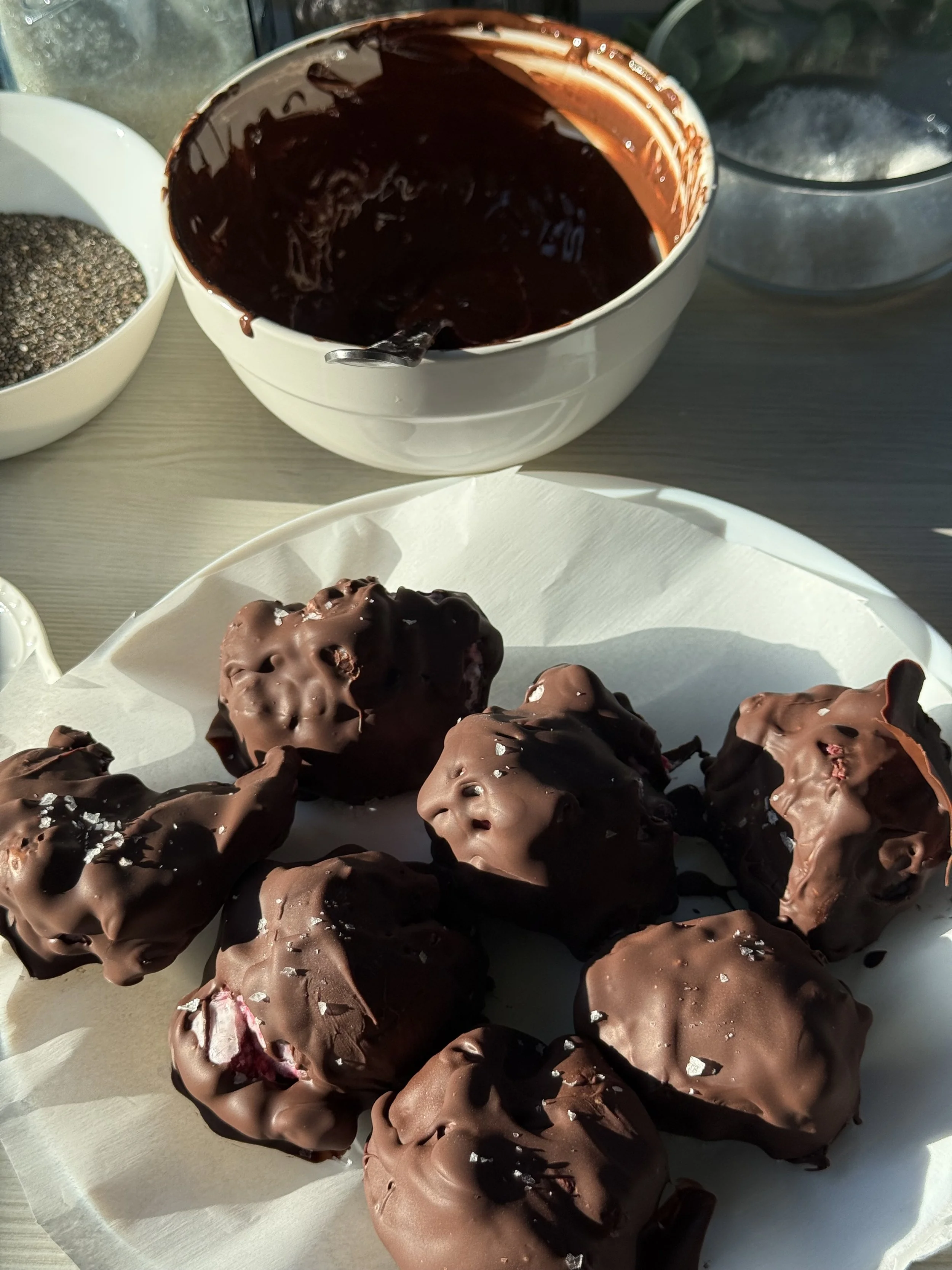 High Protien, High Fiber Raspberry Dark Chocolate Bites
