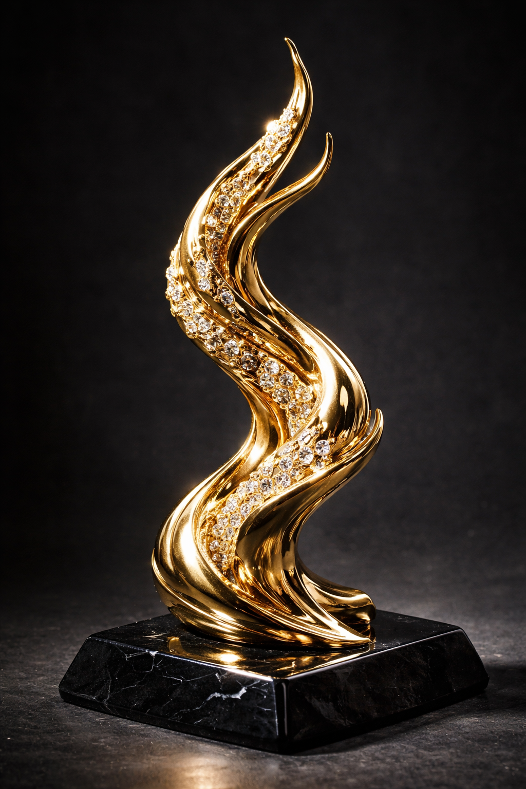 Crystal-Bedecked Gold Flame Sculpture