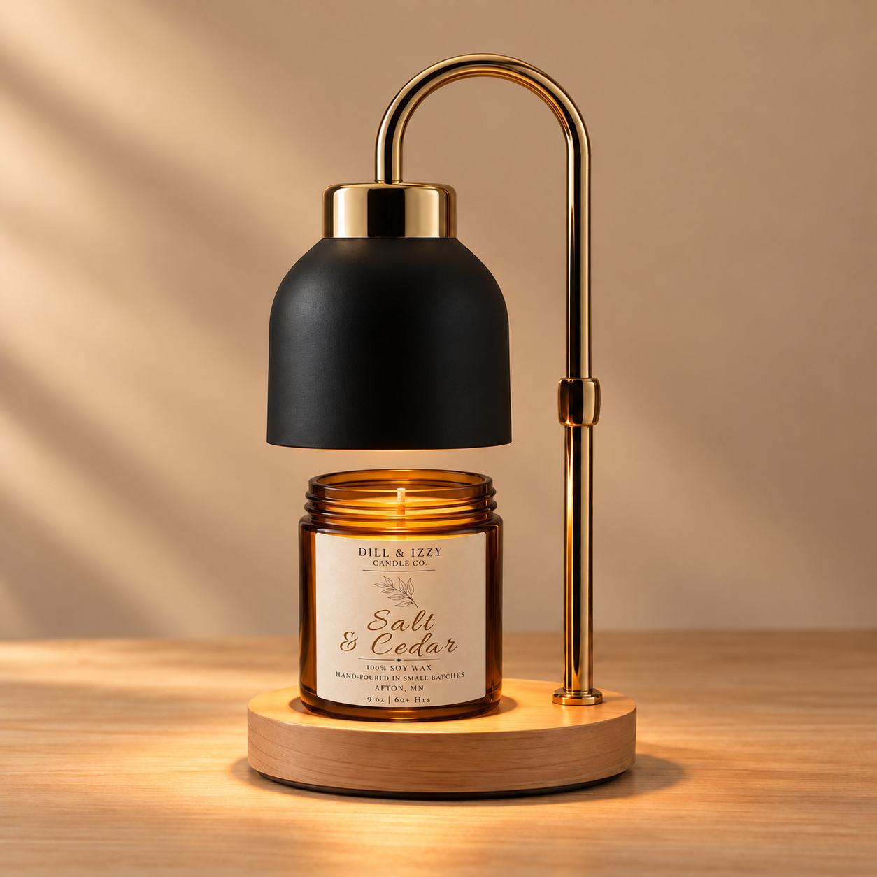 Candle Warmer Lamp, Matte Black & Gold