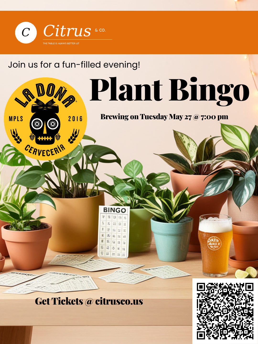 Plant Bingo Night — May 27 | La Doña Cervecería | By Citrus & Co.