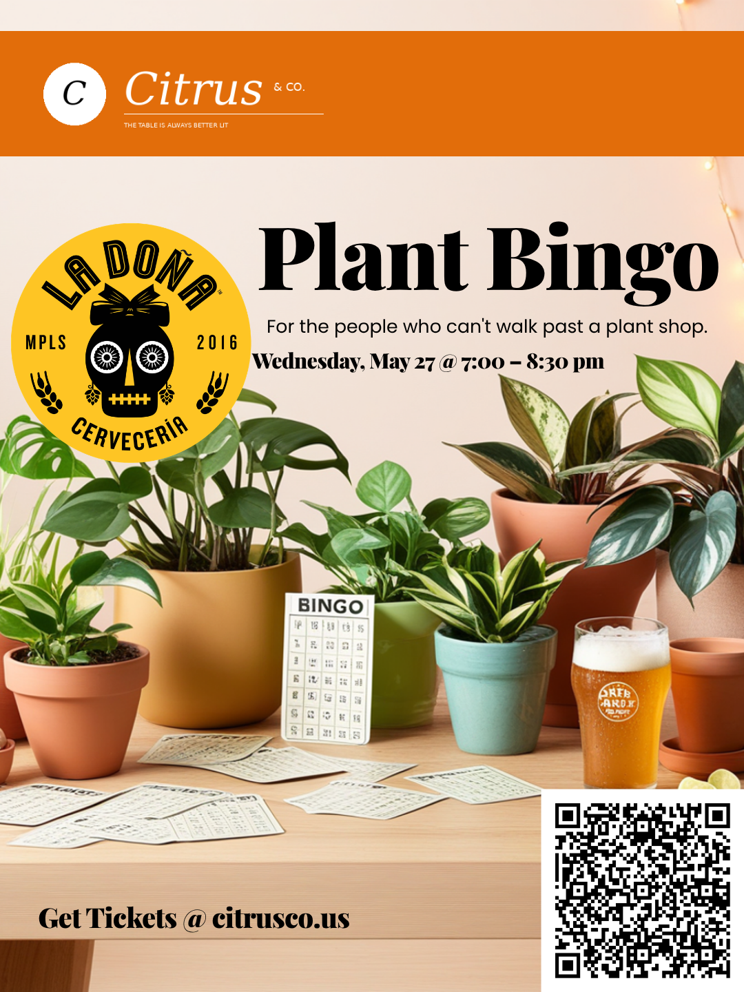 Plant Bingo Night — May 27 | La Doña Cervecería | By Citrus & Co.