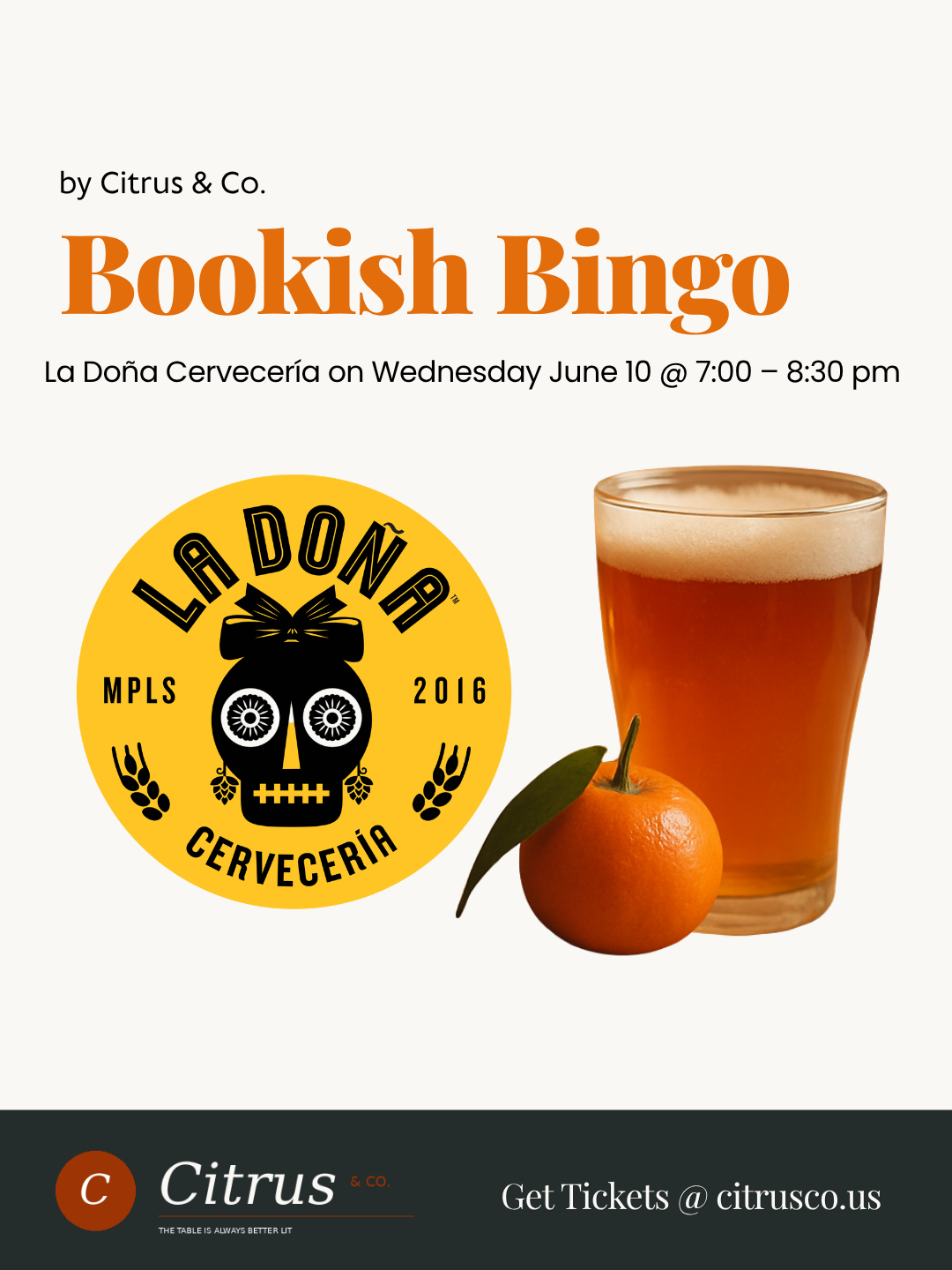 Bookish Bingo Night — June 10 | La Doña Cervecería | By Citrus & Co.