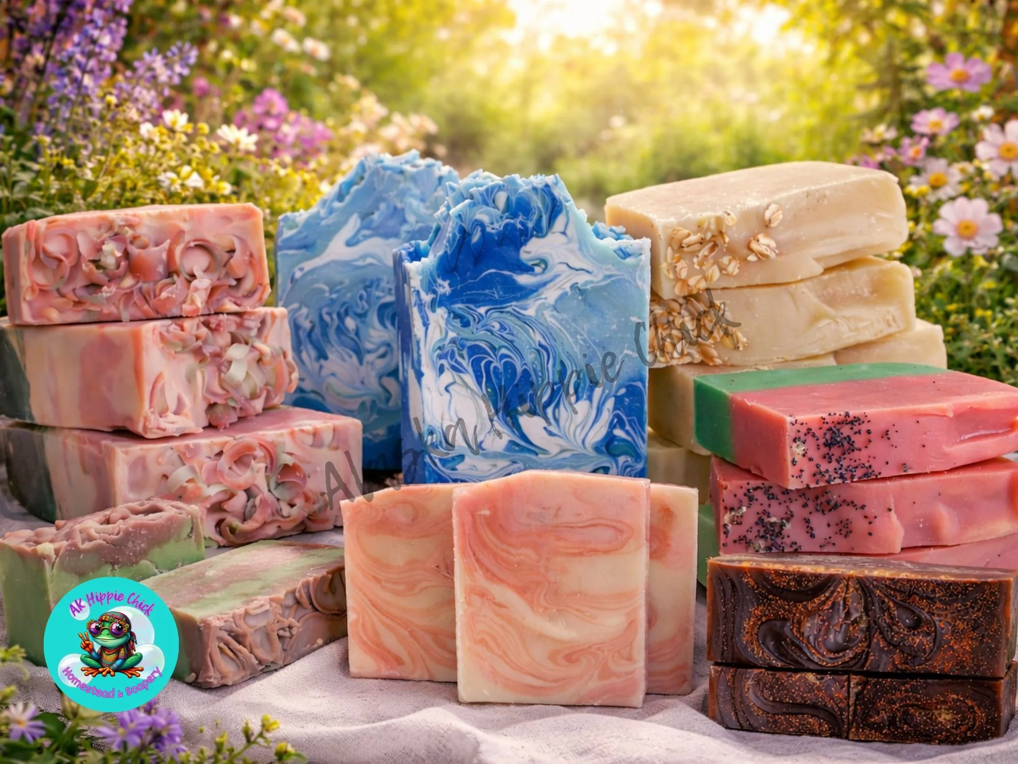 Handmade soap bars natural skincare cold process soap Alaska Hippie Chick