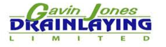 Gavin Jones Drainlaying Limited logo with green and blue text on a white background.