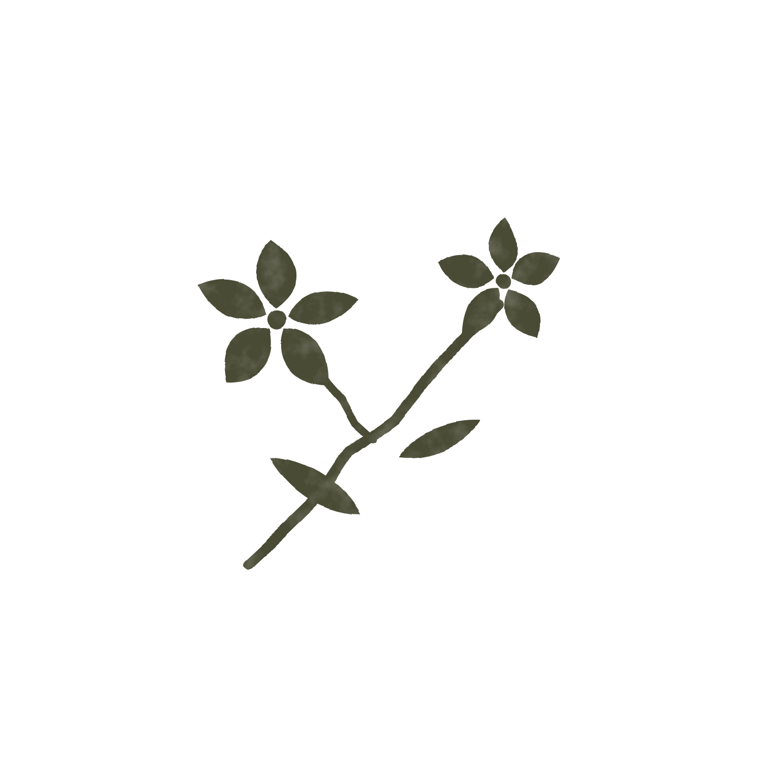 Illustration of a branch with green leaves against a black background.