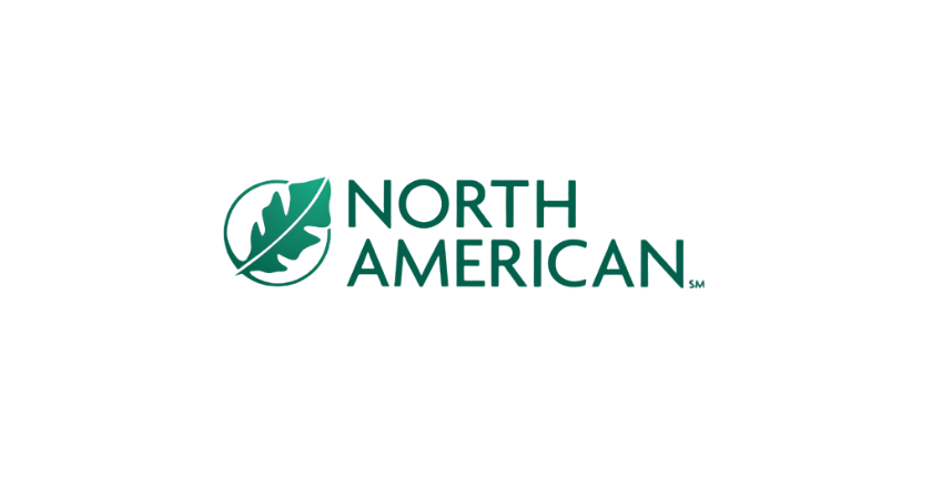 The logo of North American Aviation, featuring a stylized globe with a streaking arrow and the text 'North American' in green and black.