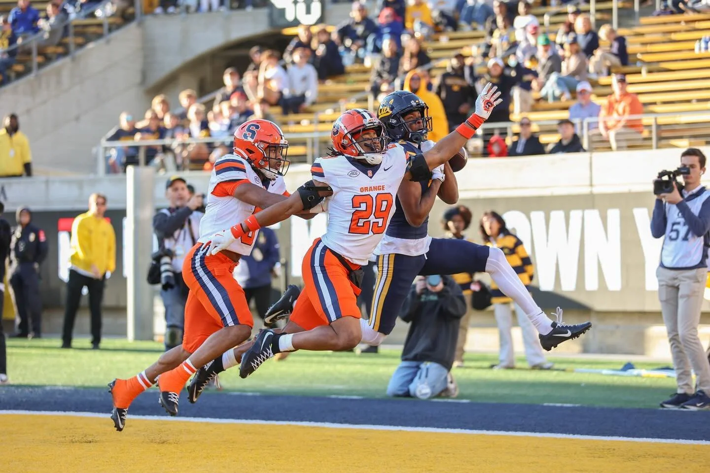 three different days, three different sports!

Cal football vs. Syracuse on Nov. 16 (33-25 L)
Cal ice hockey vs. Stanford on Nov. 15 (17-5 W)
Cal volleyball vs. Virginia Tech on Nov. 14 (3-0 W)