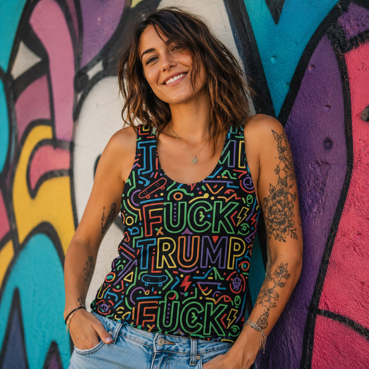 F*ck Trump Neon Chaos Women’s Tank Top