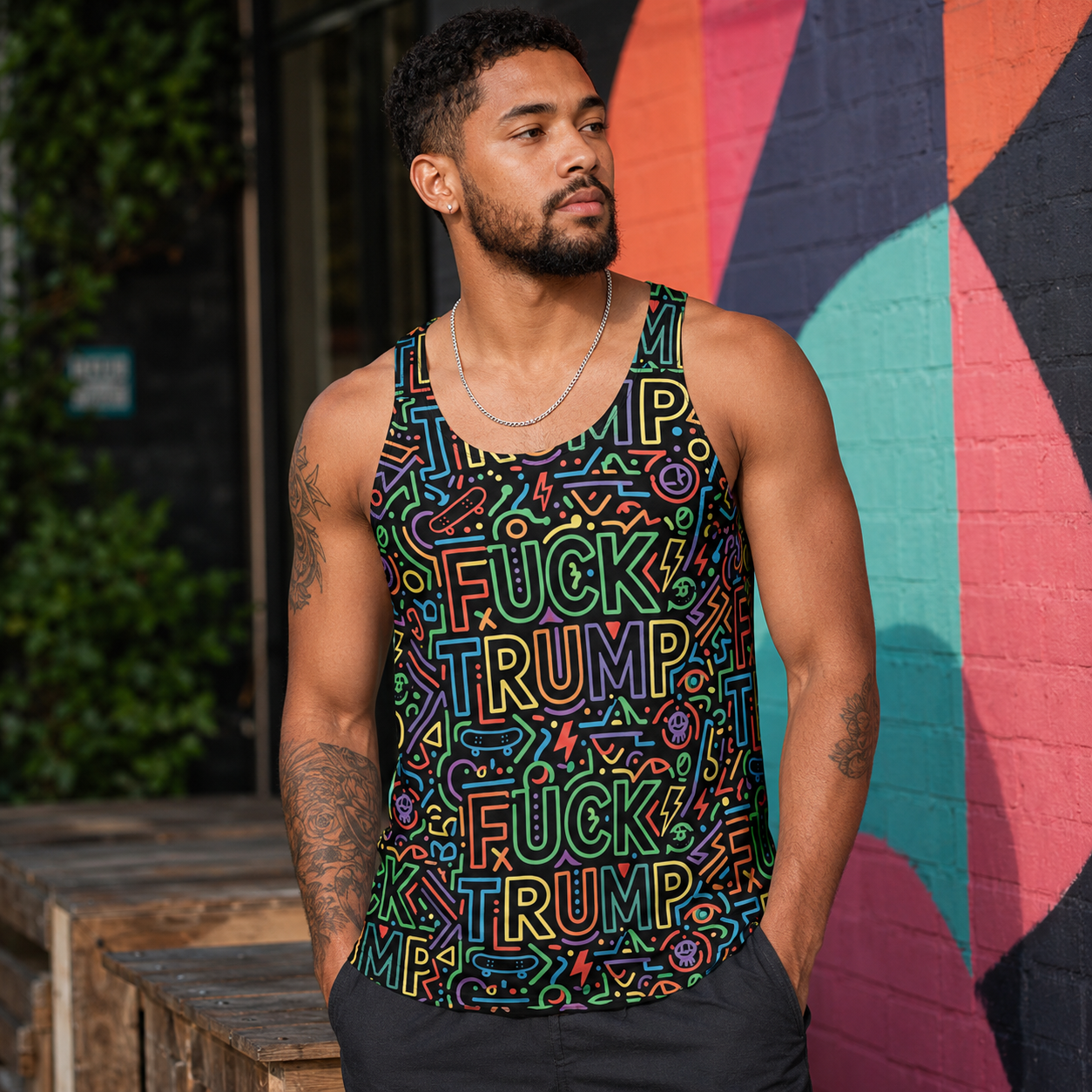 Fuck Trump Neon Chaos Unisex Tank Top