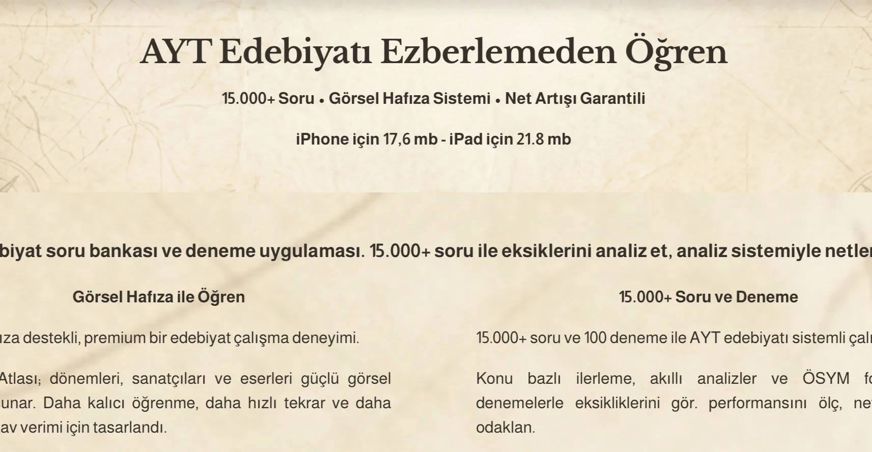 Edebiyat Atlası 1.0.2 yayında 🚀 

Bu s&uuml;r&uuml;mle uygulama artık &ccedil;ok daha hafif: 
📱 iPhone: 17.6 MB 
📱 iPad: 21.8 MB 

Daha hızlı indirme, daha rahat kurulum ve daha akıcı bir deneyim seni bekliyor. 

AYT T&uuml;rk Dili ve Edebiyatı &c