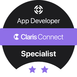 Claris Connect App Developer Specialist certification badge