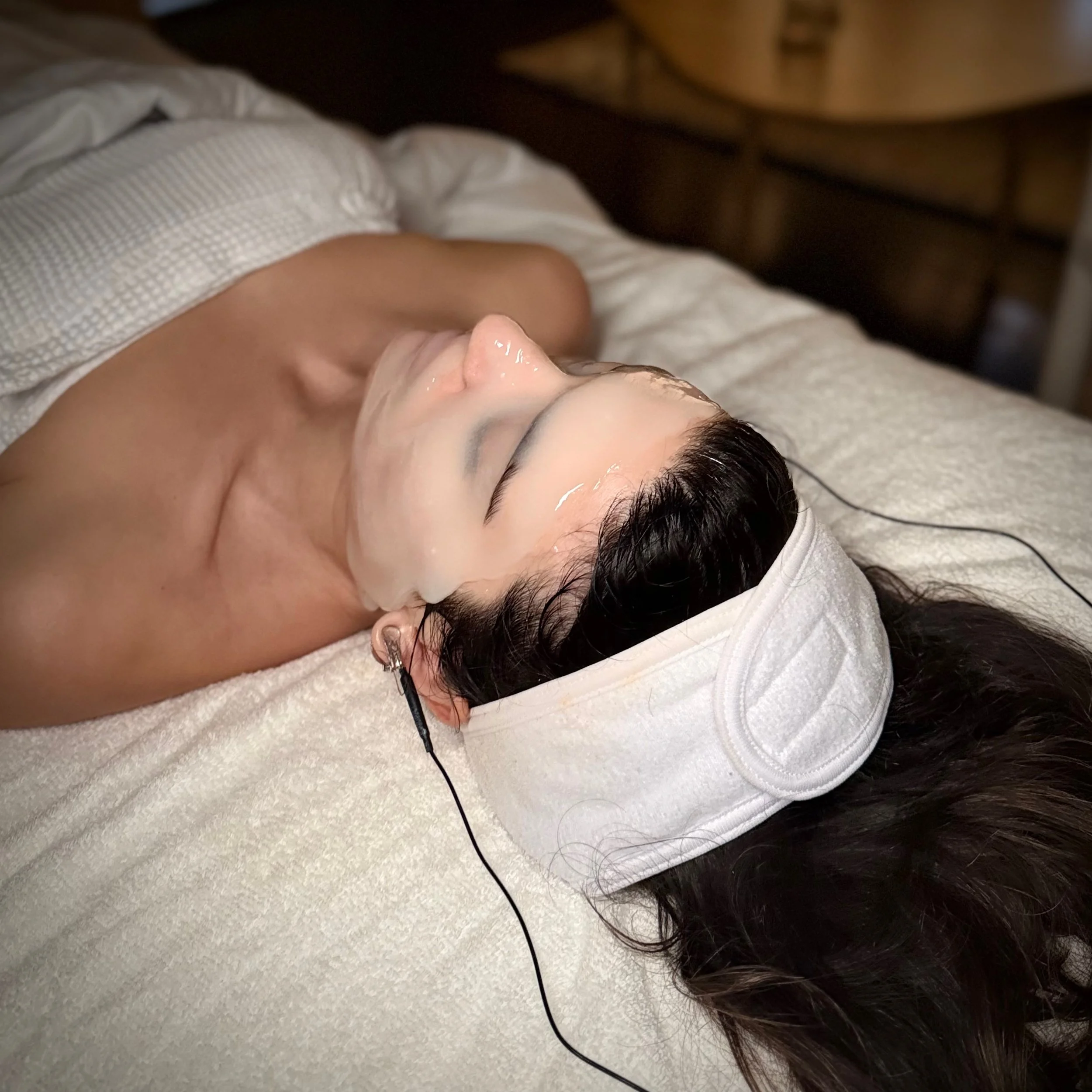 Vegal nerve stimulation during a treatment to help you sink into deep relaxation and to address cortisol induce inflammation