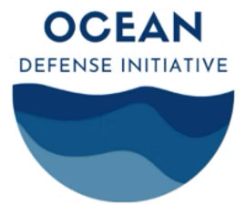 Logo of Ocean Defense Initiative featuring a stylized blue wave over the organization's name.