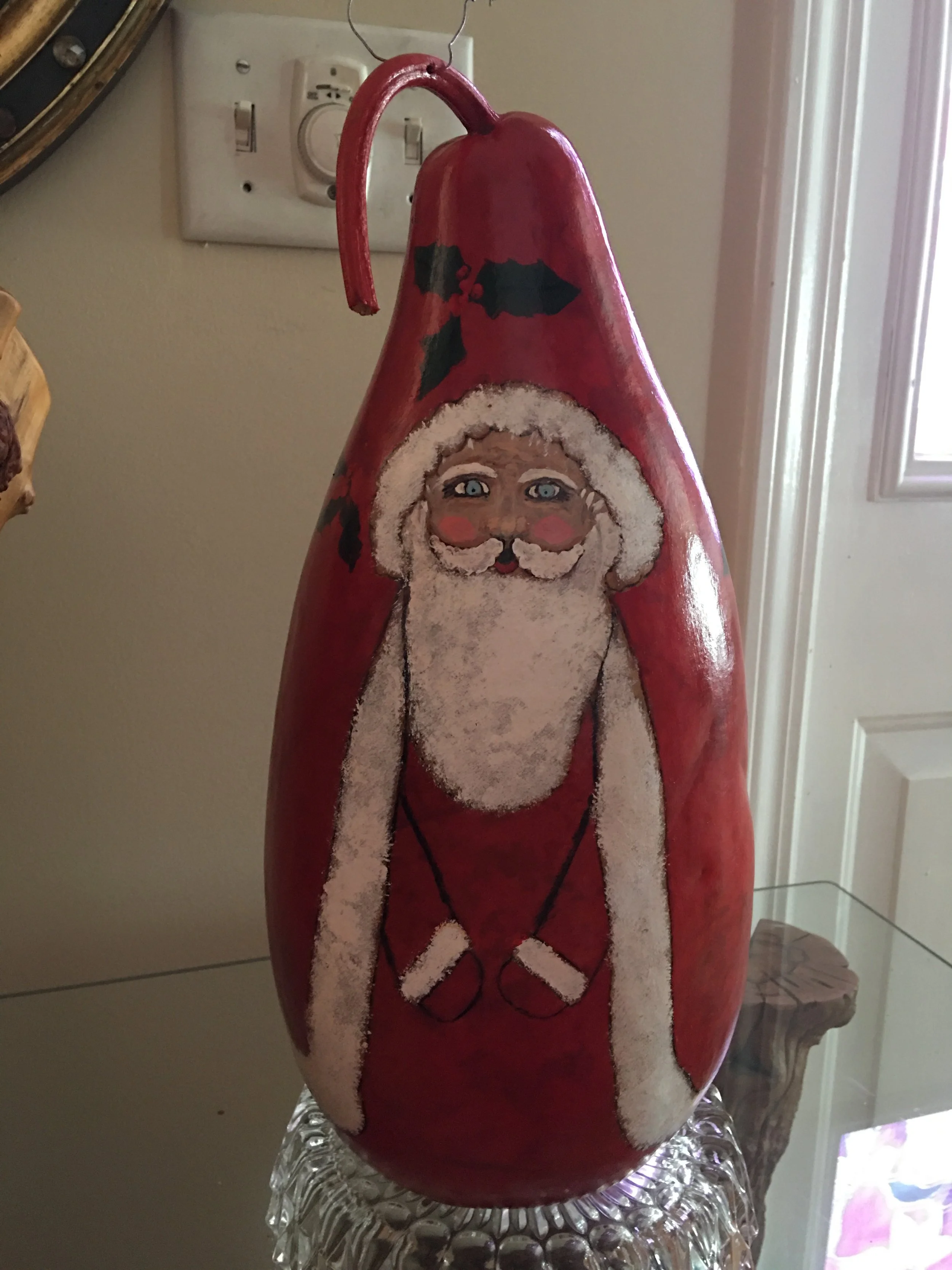 Hand-Painted Santa Gourd Decor