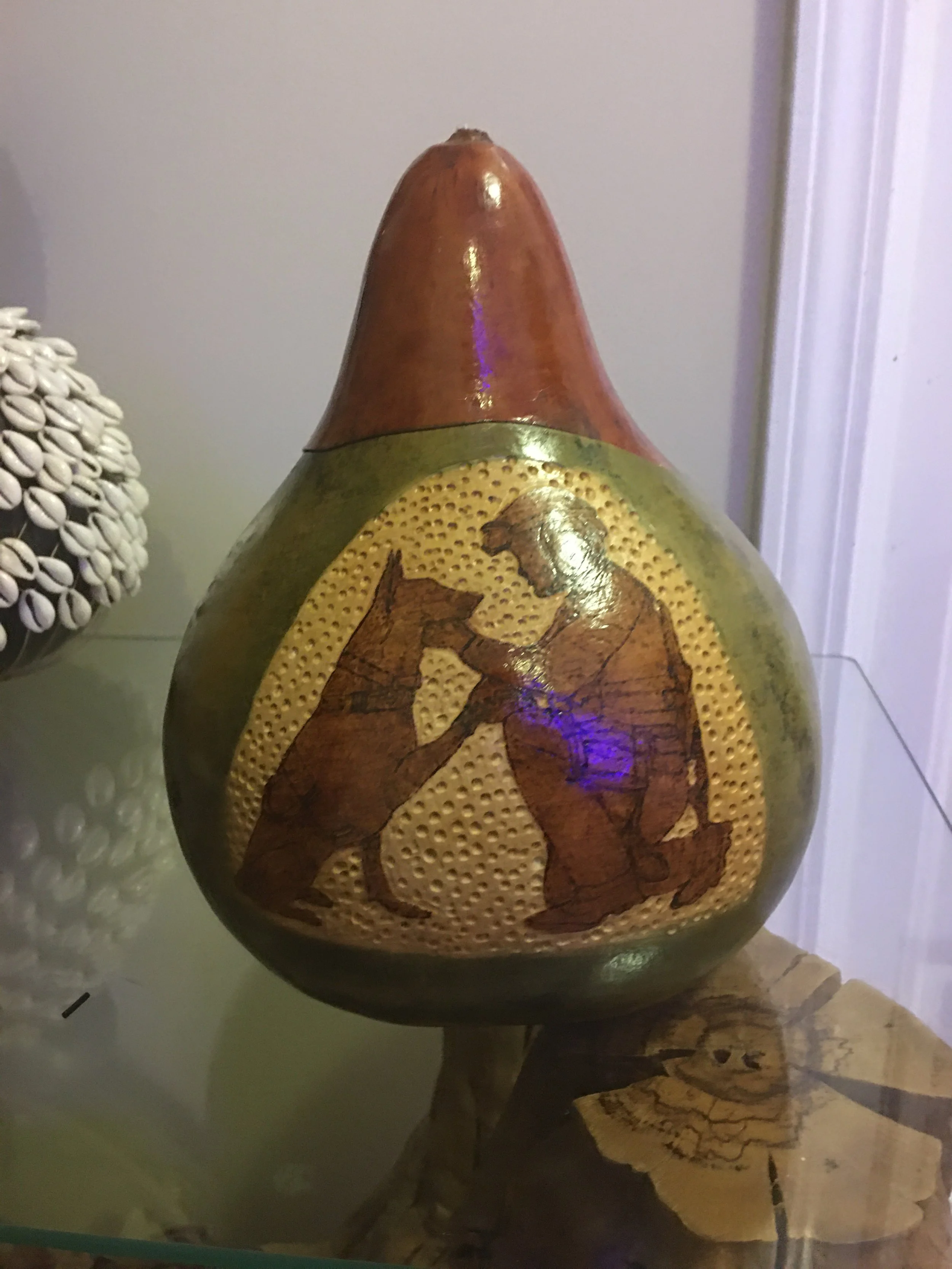 Gourd vase woman soldier with canine partner