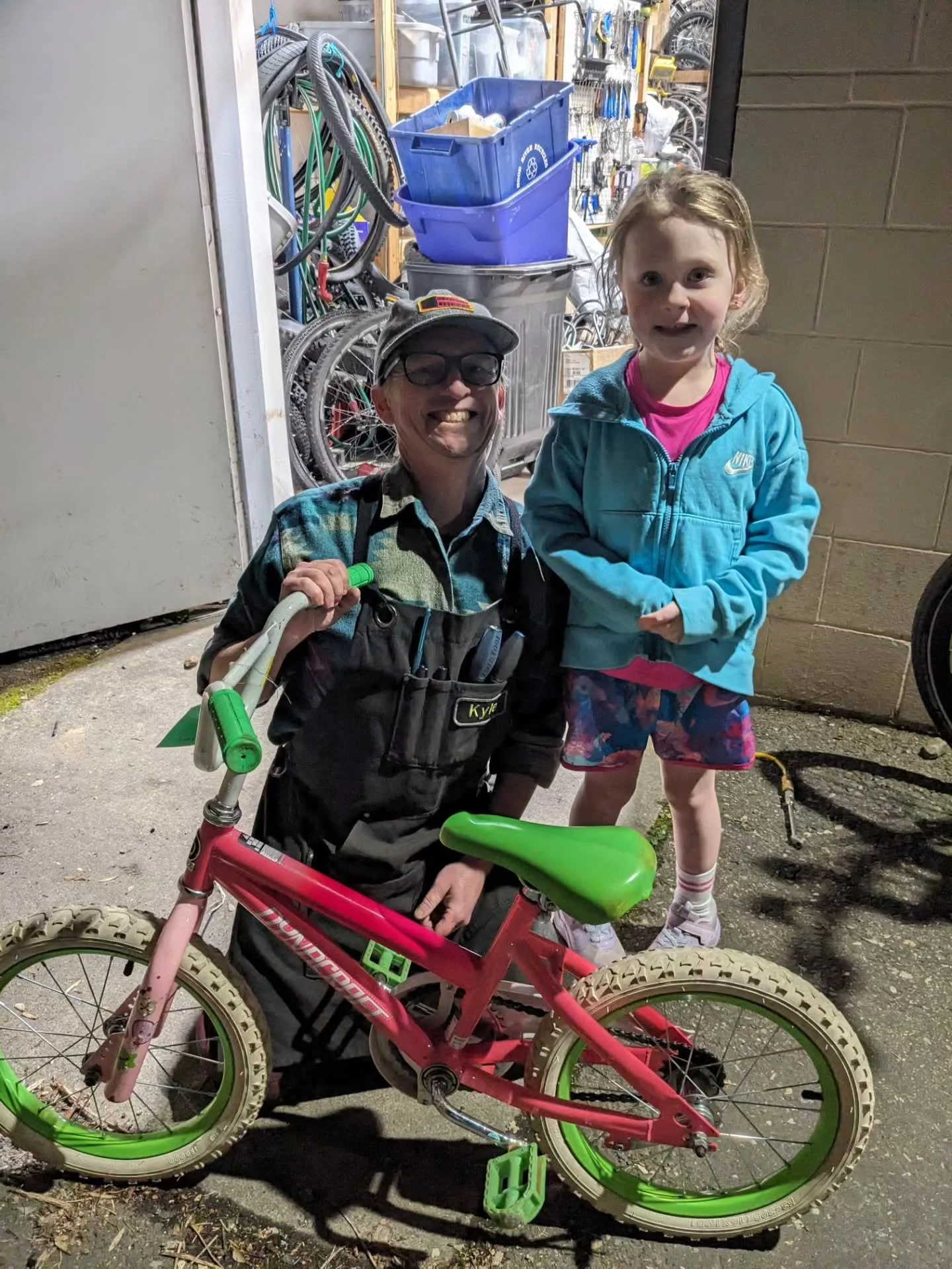 Got three bikes out tonight! We are overloaded with donations from the winter, happy to see people starting to show up to take bikes home. Tonight we had a west side kiddo who has learned to balance and is ready for pedals, an awesome kiddo named Jav