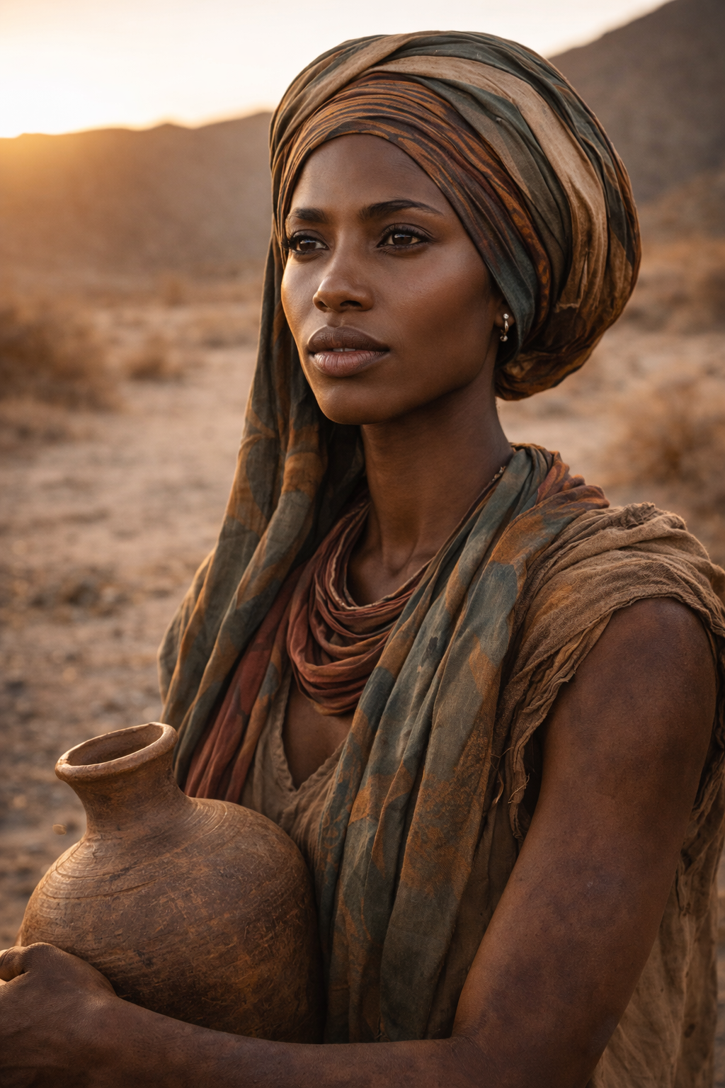 Hagar the gentile egyptian slave woman holding water jug from the bible. Featured  in tenderhand #1 christian book. Egyptian woman from ancient times  .png