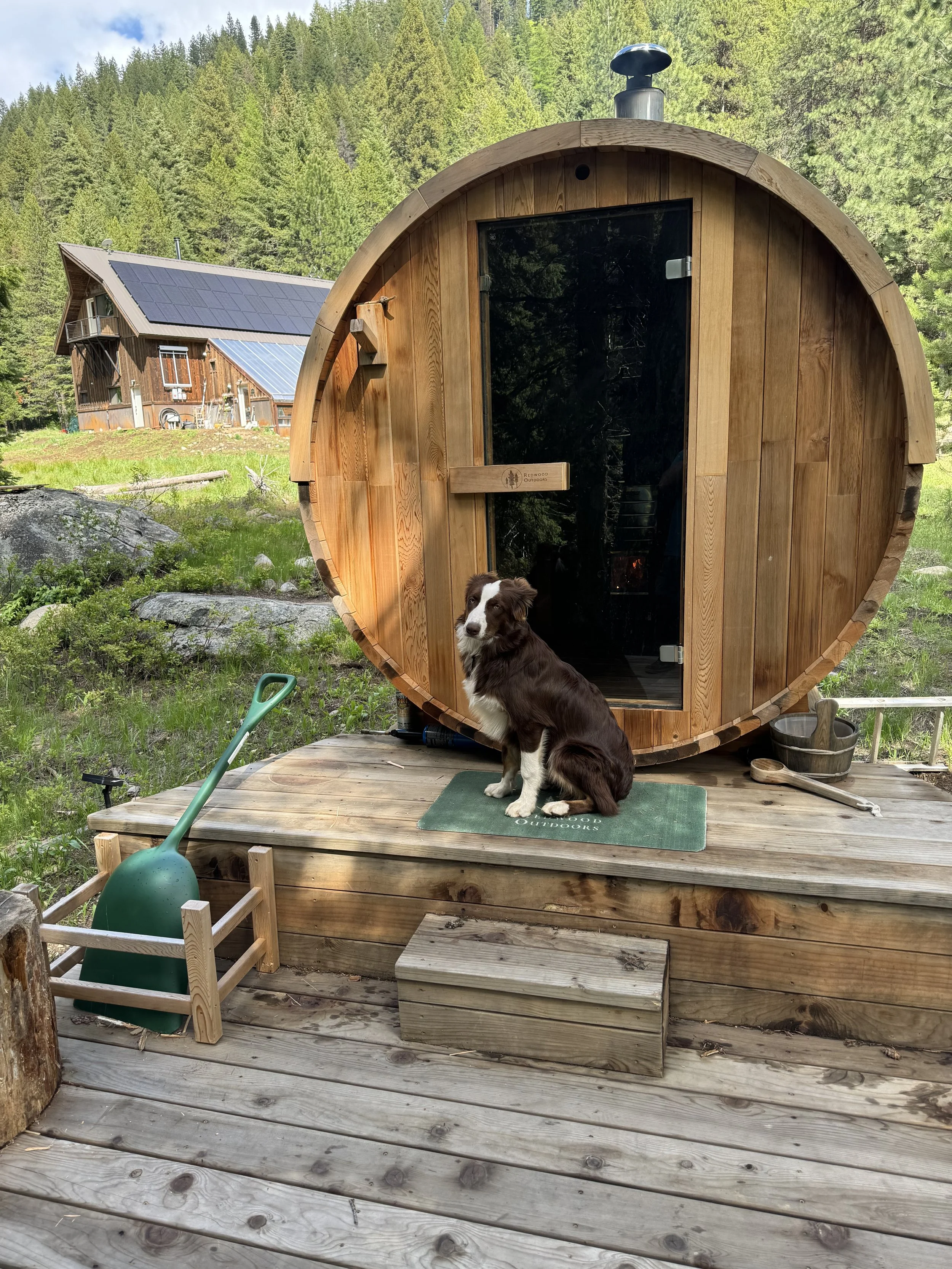 The Sauna with Rumi the Goose Creek Haven Mascot.