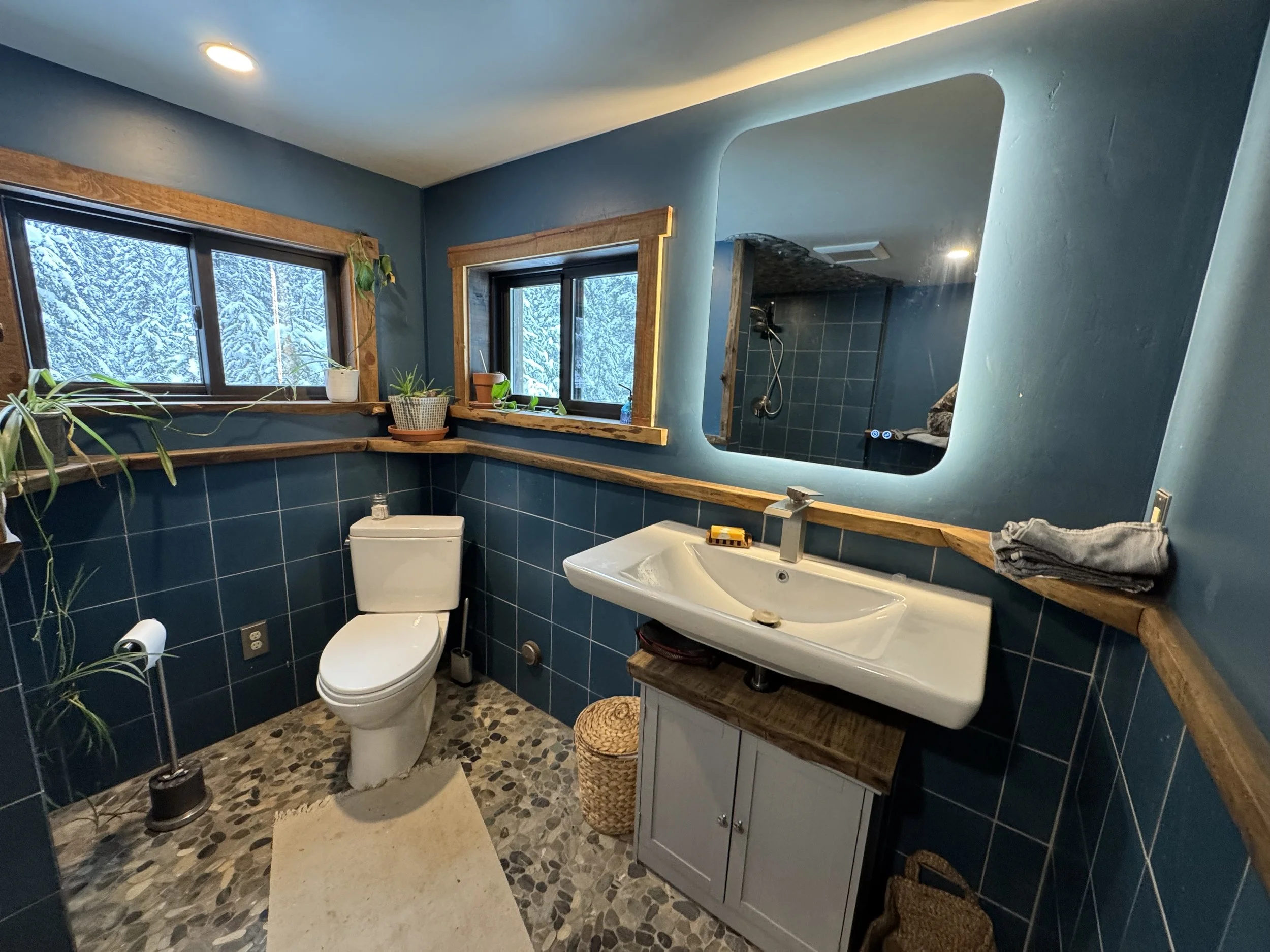 The Barn bathroom has a large walk in shower.