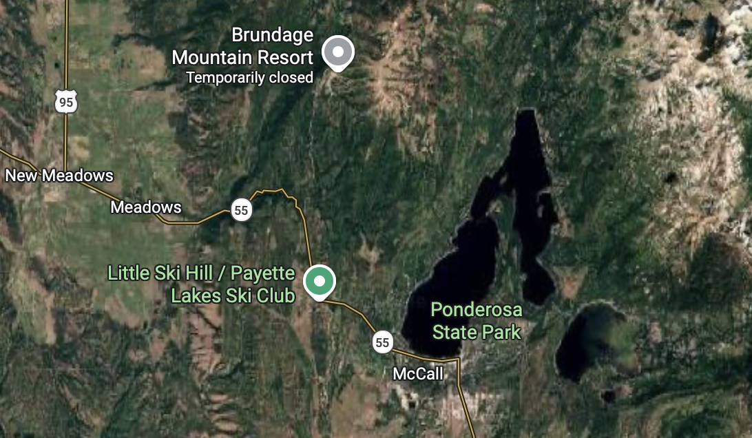 Map of McCall, New Meadows, Brundage and general area.