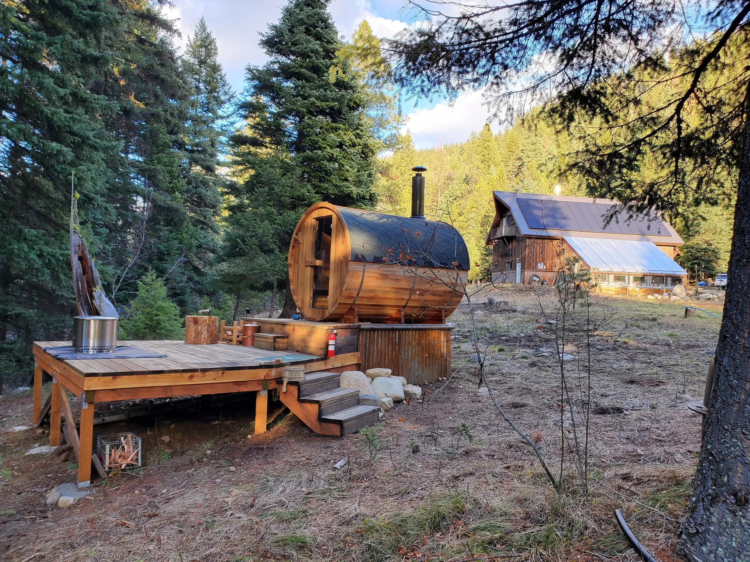 Wood fired eight person red cedar sauna.