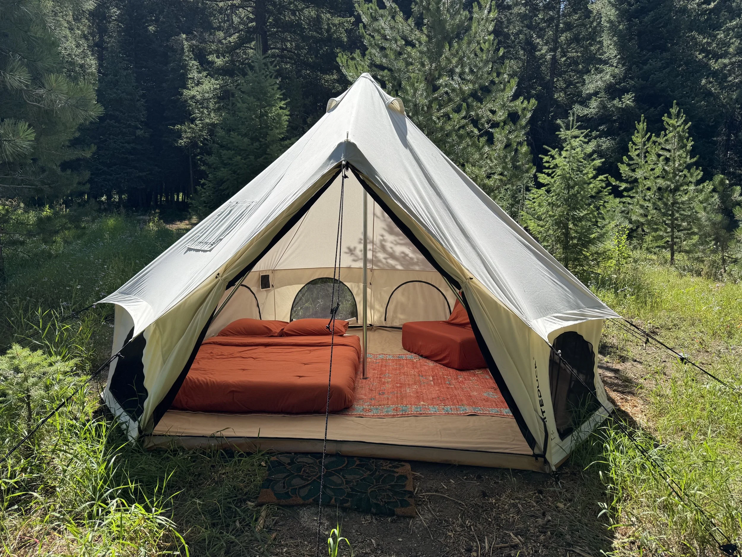 Dome tent can sleep up to 3 people.