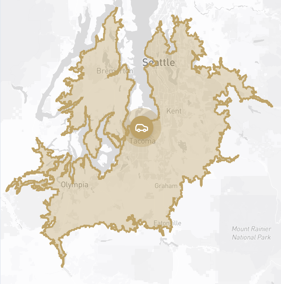 Map with service distance covered