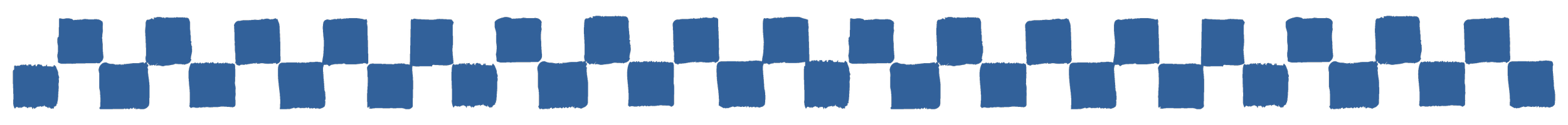 Horizontal banner with a checkered pattern of blue and black squares.