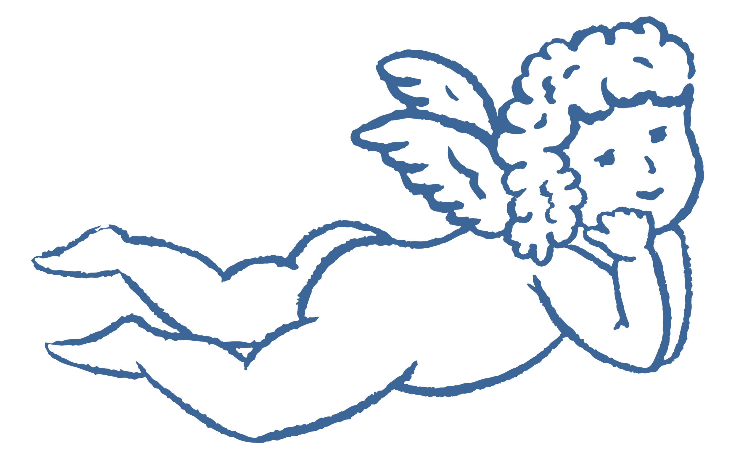 Line drawing of a hand holding a flower with leaves and a blossom.