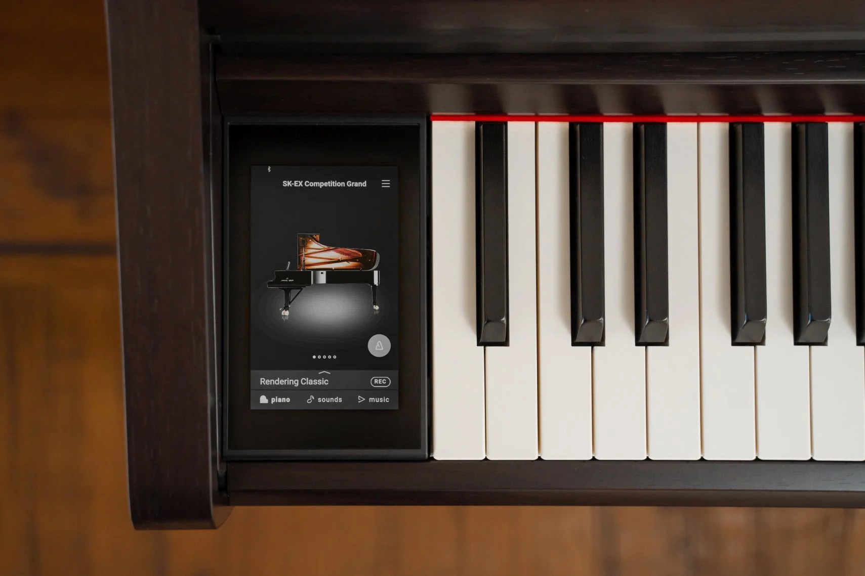 Kawai CA701 Digital Piano Digital OLED screen located on bass cheekblock