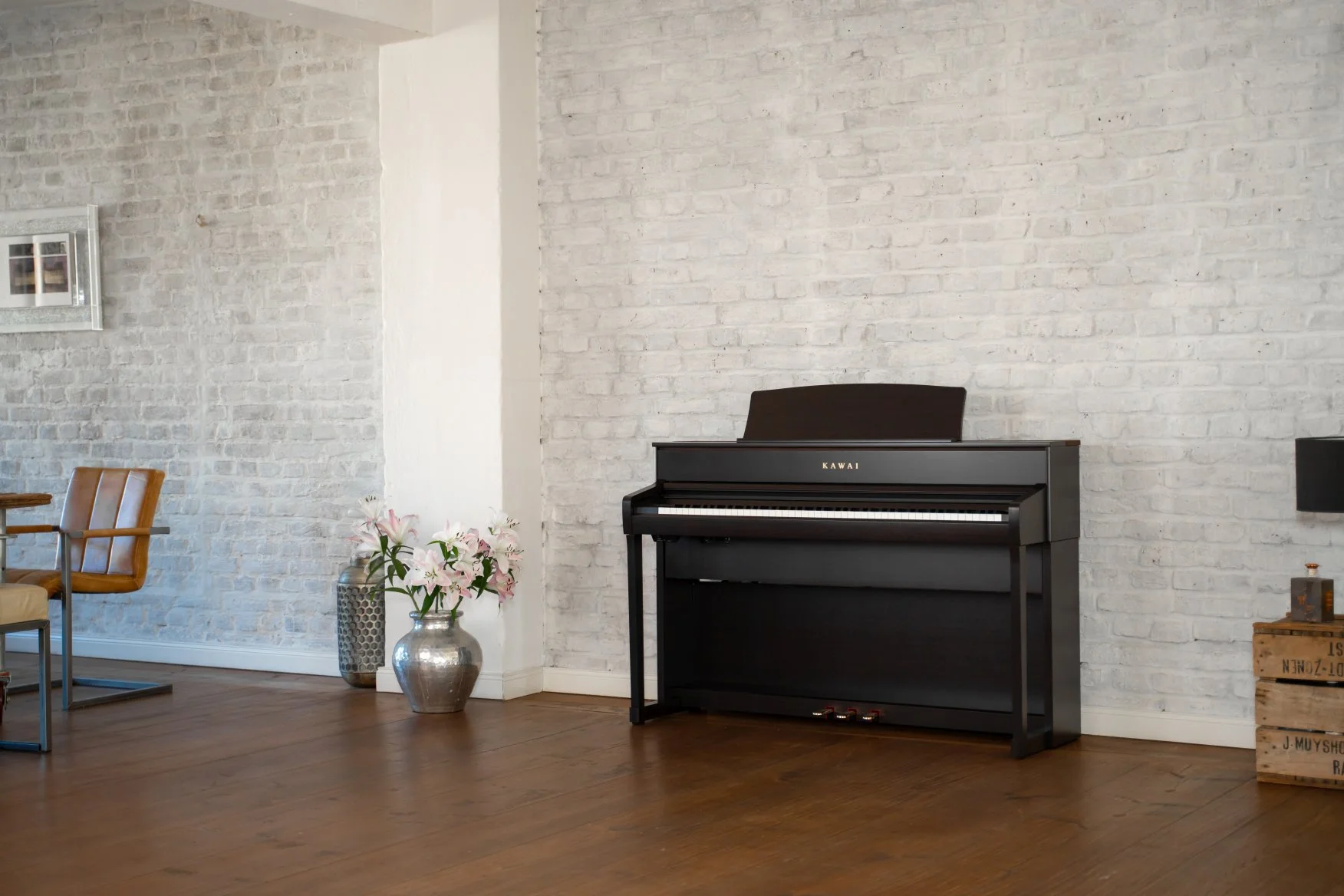 Kawai CA701 Digital Piano in living room with grey wall