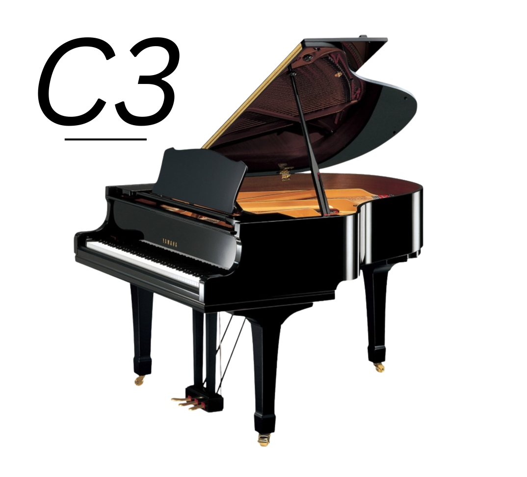 Yamaha Model C3Grand Piano, lid open white backgound.