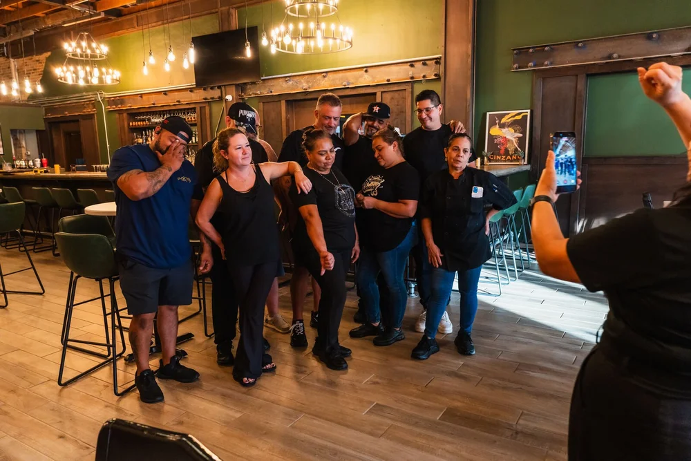 The 1879 team together in the restaurant