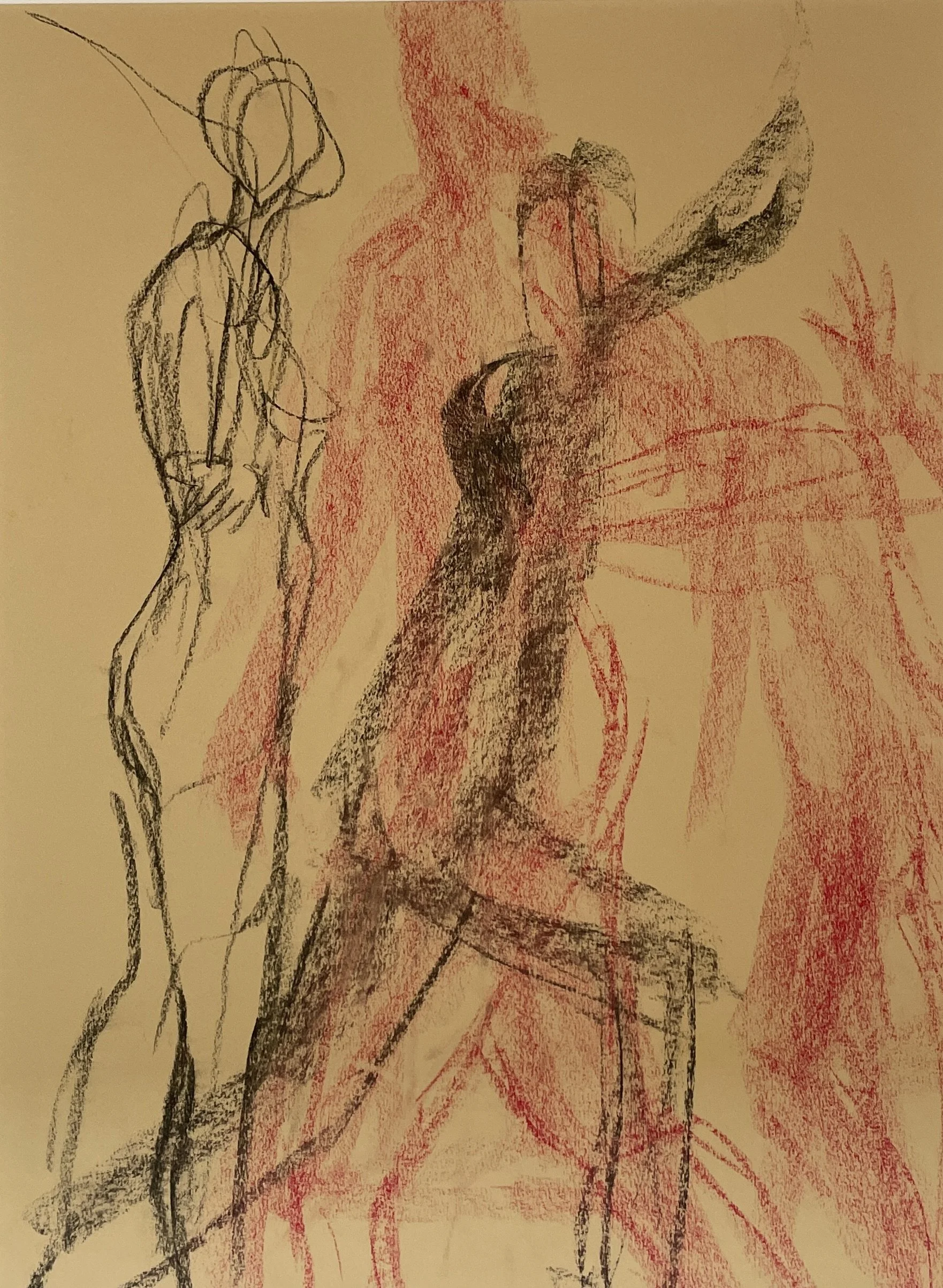 11. Figures in motion conté pastel on sepia paper.