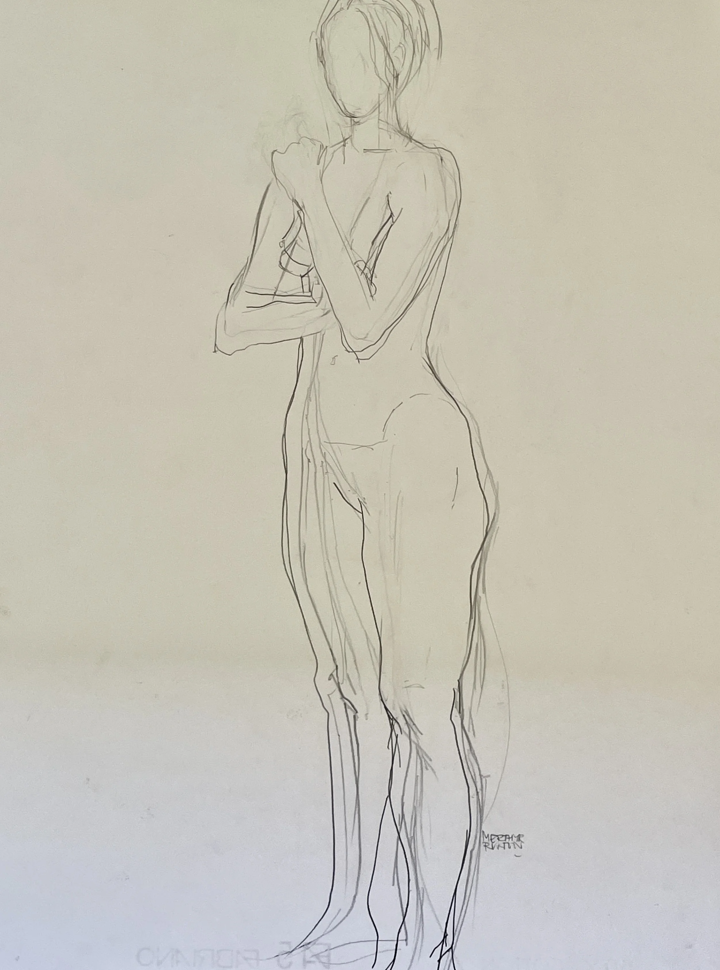 3. Nude standing - line drawing. Charcoal on paper.