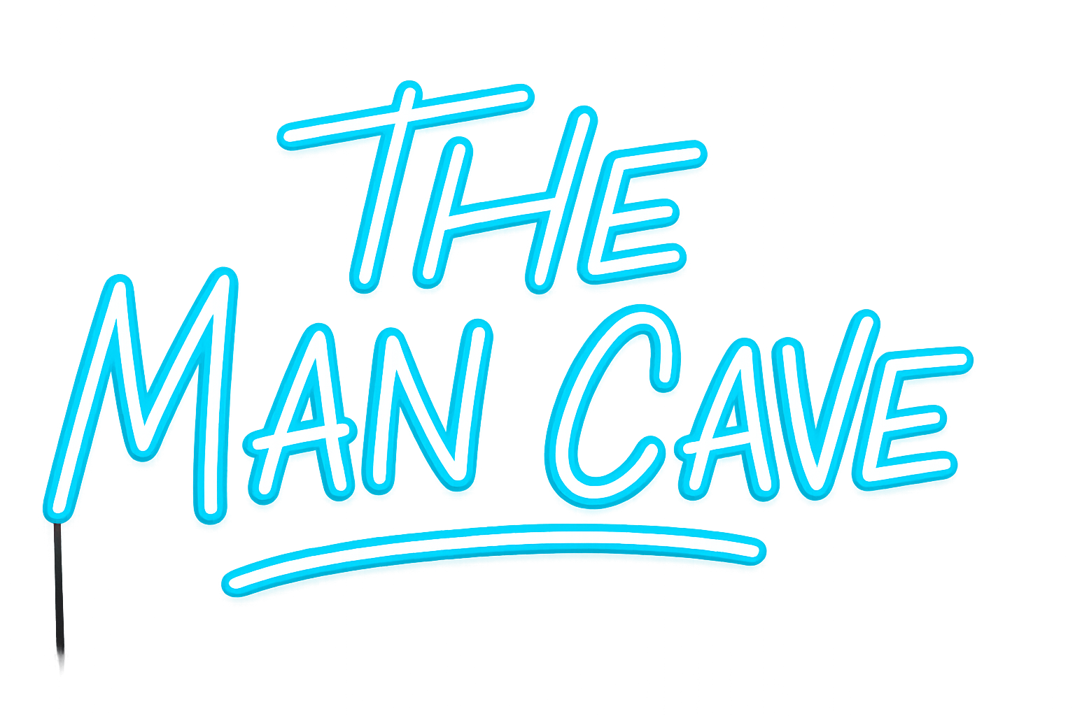 Neon sign reading 'The Man Cave' in blue letters.