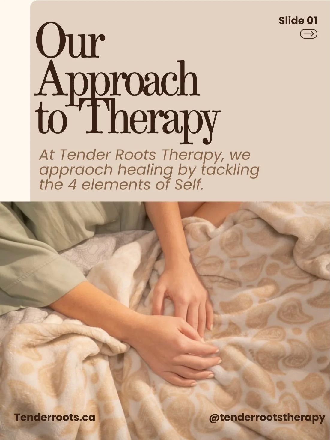 Healing isn&rsquo;t just about &ldquo;fixing&rdquo; symptoms.
It&rsquo;s about understanding yourself on every level. 🌿

At Tender Roots Therapy, we take a holistic approach to healing by exploring the 4 elements of Self:

🧠 Mind &mdash; understand