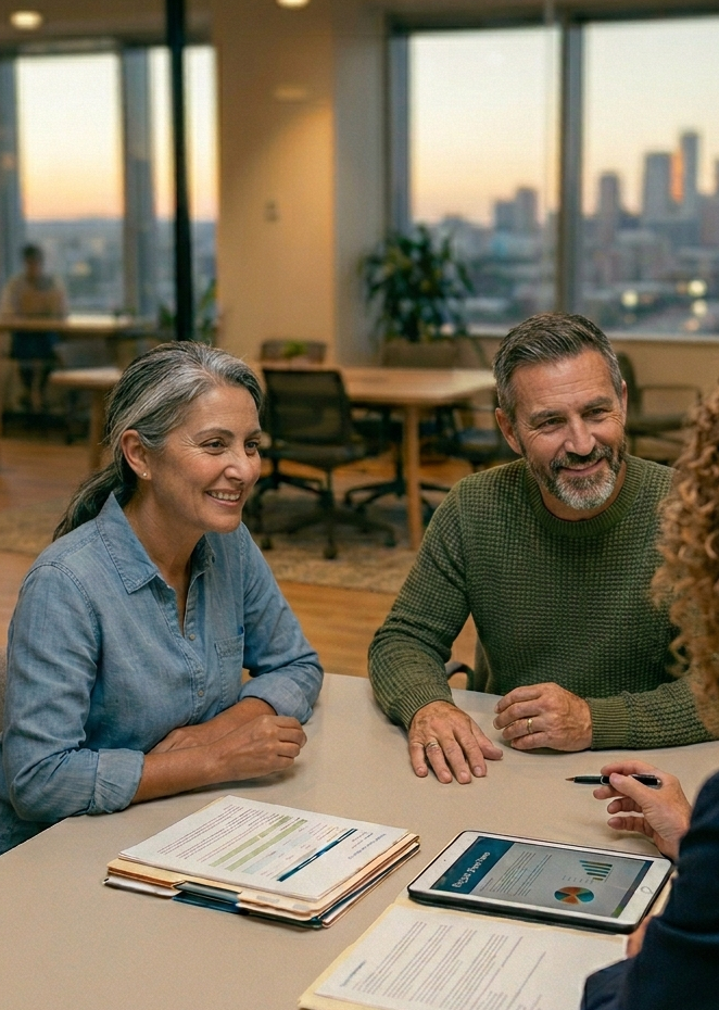 A couple meeting with their financial advisor